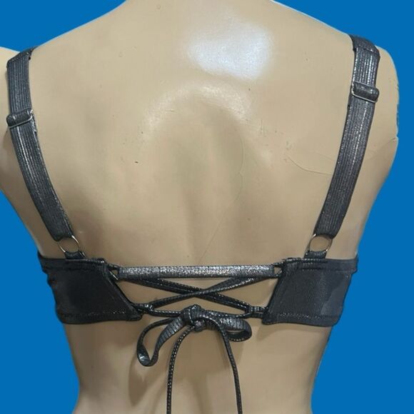 Victorias Secret Swim Full Coverage Unlined Lace up back Bikini Top gray 36DD - Picture 4 of 4